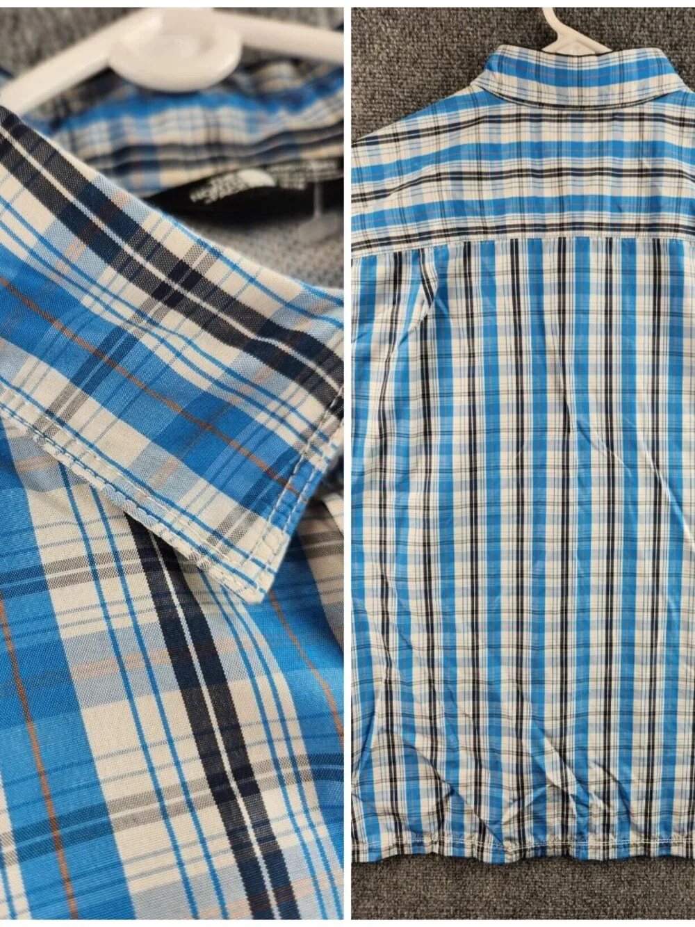 The North Face Short Sleeve Blue Plaid Outdoors Hiking Button Up Shirt Medium